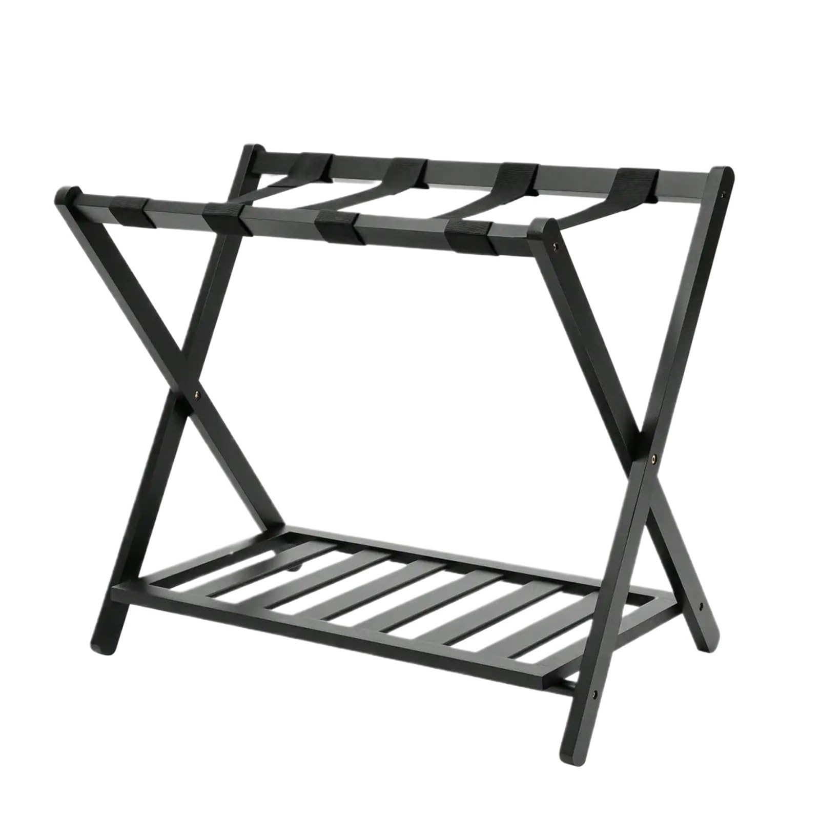 YShiuoL Luggage Rack Black Luggage Rack, Foldable Suitcase Holder With 4 Nylon Straps, With Shelf for Bedroom Hotel