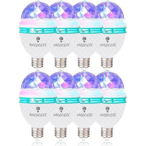HARBOLLE 8 Pack RGB Color Rotating Bulb,E26/E27,LED Party Bulbs Colored Strobe Light Bulb Multi Crystal Stage Lights for Disco, Birthday Party Club Bar for Indoor & Outdoor Parties, Photography Cover