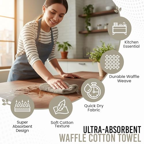 Image of Ameri-Homes 100% Cotton Waffle Kitchen Dish Cloths 6-Pack- Ultra Absorbent & Quick Dry, Counters & Kitchen Use - Soft, Durable & Lint-Free13.50X13.50 inches (Off-White)