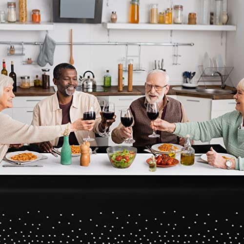 16Pack Disposable Plastic Tablecloths And Satin Table Runner Set Black And Silver Dot Tablecloth Silver Satin Table Runner For Wedding Birthday Baby Shower Anniversary Christmas New Year Party Supply #TOP4