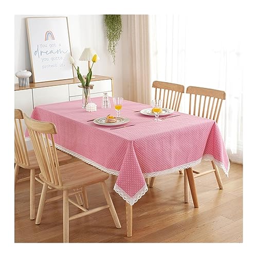 Nappe 140x200cm en coton polyester rose avec dentelle