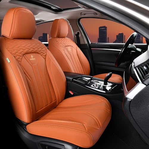 Image of FLORICH Seat Covers, Leather Car Seat Covers Front Seats, Automotive Seat Covers Waterproof Car Seat Cushion Orange Seat Cover Protector Universal Fit for Most Cars Trucks SUVs