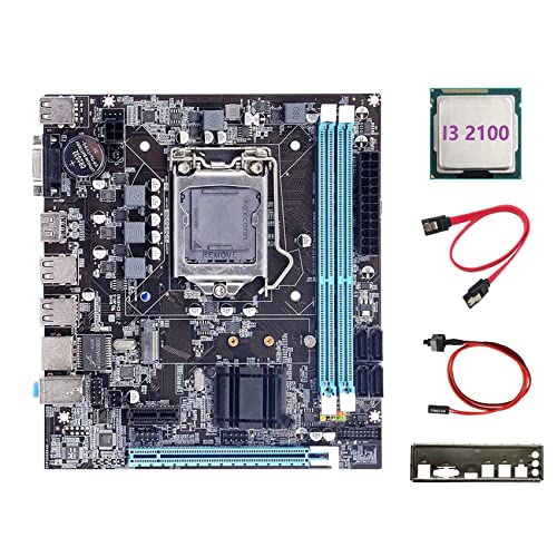 AMIUHOUN H61 Moderkort med I3 2100 CPU och SATA-kablar