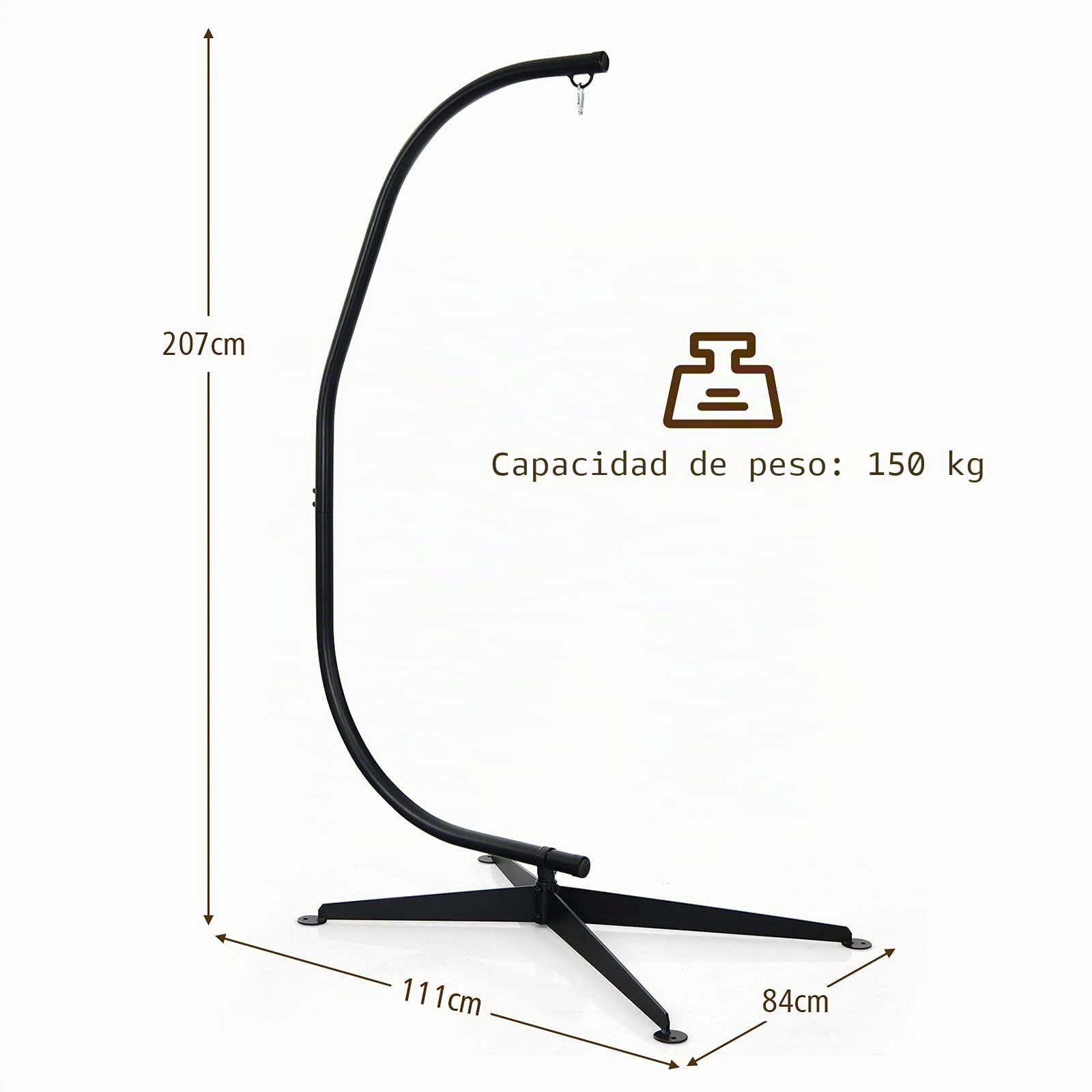 GIANTEX Soporte para Silla Colgante de Acero para Colgar Hamacas de Interior y Exterior, Máx.150 kg, 111 x 84 x 207 cm, Negro（Hamaca no incluida） | Estructura independiente para hamaca/silla de huevo/mecedora de interior y exterior, carga 150 kg, 111 x 84