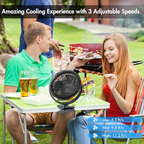 Image of 10000mAh Portable Fan with Clip, Rechargeable Clip On Fan with Light & Hook, 3 Strong Airflow & Timer, Battery Powered, Clamp On Desk Fan for Travel Outside Camping Sleep Bedroom Office RV Hurricane