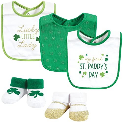 Image of Hudson Baby Unisex Baby Cotton Bib and Sock Set, Lucky Lady, One Size