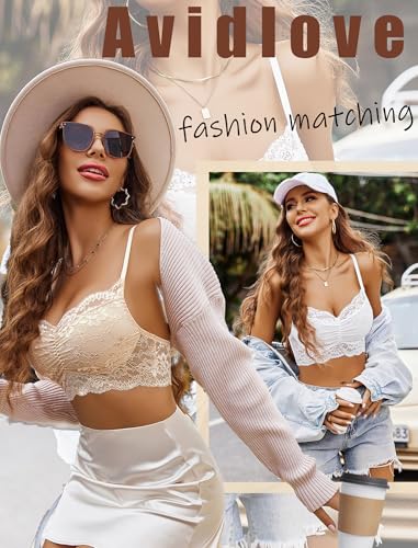Image of Avidlove Lace Bralette for Women V Neck Cami Tank Y2k Camisoles Adjustable Spaghetti Strap Crop Top Non Padded