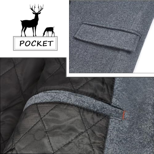 Image of ELETOP Men's Wool Trench Coat Winter Business Long Overcoat | Quilted Lined Warm Pea Coat, Business Casual, Notch Collar, Wool Blend