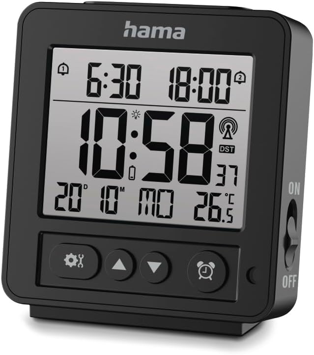 Hama Digitaler Funkwecker Rhodos, LCD, Schwarz