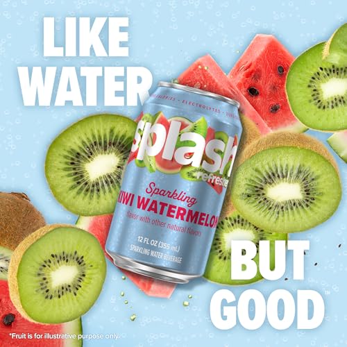 Image of SPLASH REFRESHER Sparkling Water, Kiwi Watermelon - 8-Pack, 12 Fl Oz Cans - Flavored Carbonated Seltzer Water with Electrolytes, Zero Sugar & Zero Calories