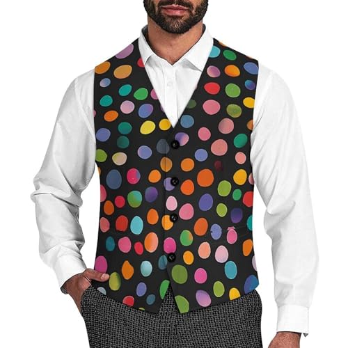 Colorful Dots Novelty Men's Suit Vest Casual Formal Dress Vests Business Waistcoat