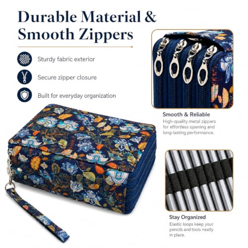 Image of 184 Slots Colored Pencil Case Organizer, 4 Layer Bag | Twill Oxford fabric, 187 elastic loops, detachable handle, for travel, home storage, drawing tools, creative gifts