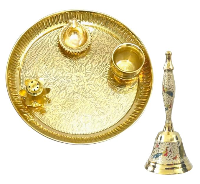 Assiette en laiton Thali BRACOP : lot de 5 pièces traditionnelles indiennes pour décoration
