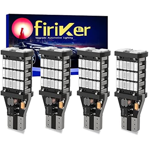 firiKer 4PCS Brilliant Red 921 T15 912 W16W LED Brake Lights, Error Free 45SMD-4014 Chipsets, 912 921 906 LED Car Bulbs For Car Truck Backup Reverse Tail 3rd High Mount Stop Lights Cargo Lights Cover