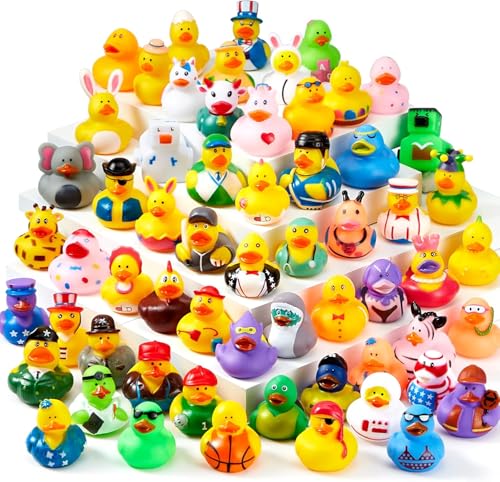 20 Pcs Rubber Ducks Random Assortment Ducks Bulk with Mesh Carry Bag Mini Rubber Duckies for Baby Bath Toys Kids Toddler Summer Pool Toys Birthday Gifts Party Favors (A)