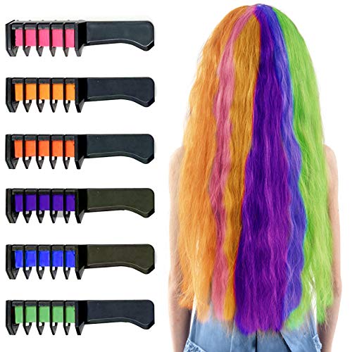 Hair Chalk Comb, Bagvhandbagro 6 Colors Temporary Hair Chalk For Girls Gift, Non-Toxic Disposable Hair Color Dye Comb for Kids Girls Boys Christmas Birthday Party Halloween Costume Cosplay