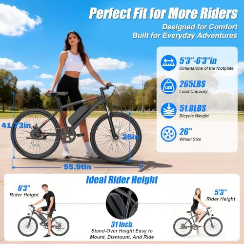 Electric Bike for Adults, 20"/26" Mountain Ebike, 250W Motor with 1000W Peak Power, 48V 5.2Ah Removable Battery, Up to 30 Miles Range, 3 Riding Modes, Front Suspension image 7
