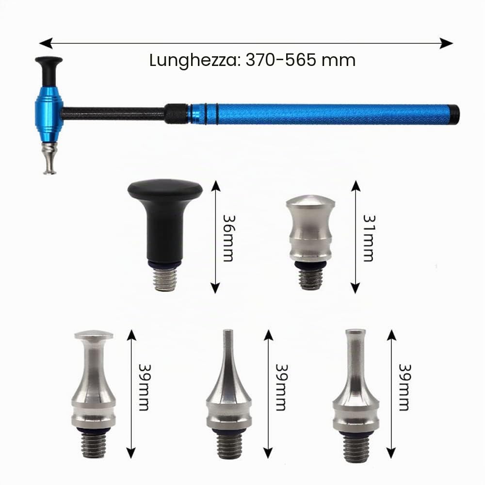 Attrezzo di riparazione per ammaccature auto, martello telescopico in lega di alluminio con 5 teste knock-down, kit di strumenti per la rimozione dei denti