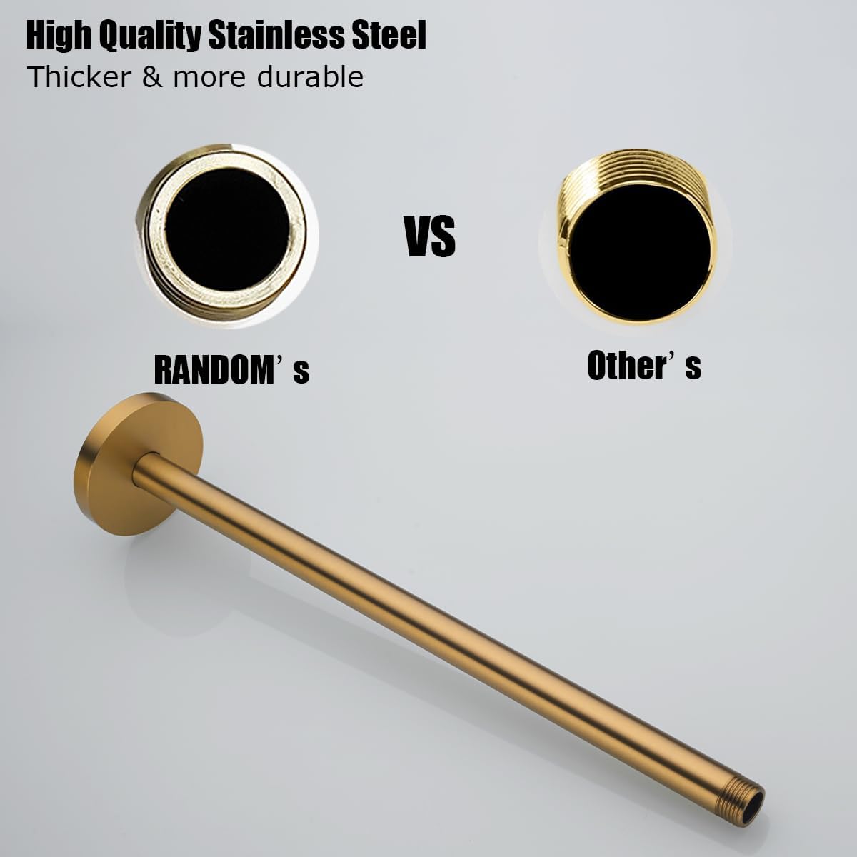RANDOM Champagne Bronze Shower Arm with Flange 16 Inches Ceiling Mount Shower Head Extension Straight Arm Ceiling-Mounted For Fixed Shower Head. RD-91038-16CB