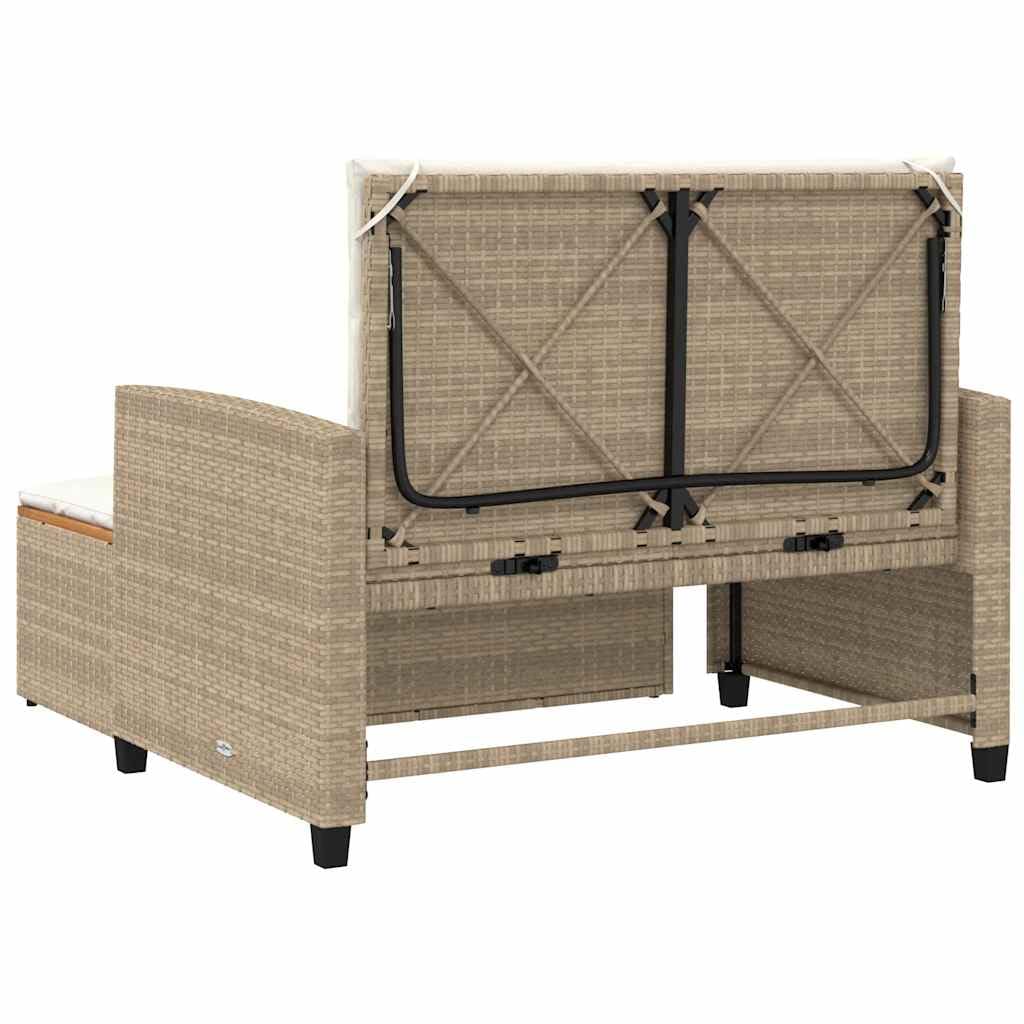Divano da Giardino 2 Posti Reclinabile in Polyrattan Beige | Ideale per giardino, terrazzo o balcone: divano 2 posti reclinabile trasformabile in lettino con poggiapiedi salvaspazio.