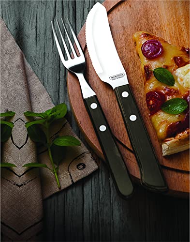 Tramontina Pizzamesser, 10 cm, Edelstahl, FSC-zertifizierter Holzgriff, Messer, spezielle Klinge, Wellenschliff, rostfrei, spülmaschinenfest,