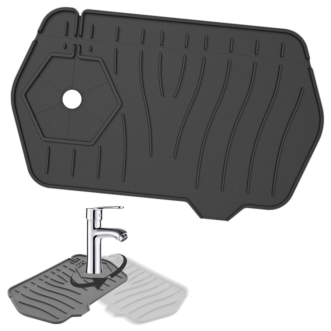LEEQBCR 1 pc tap mat splash proof silicone soap dish - absorbent mat for taps and holders, for protecting kitchen and bathroom worktops (black)