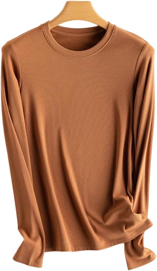 Women Bottoming T Shirt, Silk Viscose Blend, Long Sleeves, Solid Basic Thermal Shirt (Cream O,X-Large)