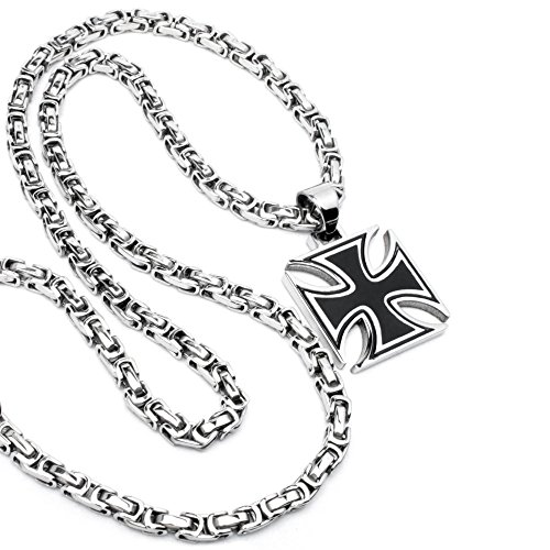 Schmuck-Checker Eisernes Kreuz Anhänger silber schwarz aus massivem 316L Edelstahl + 60cm Königskette Bikerkreuz Bikerschmuck Herren Halskette Männer Geschenk
