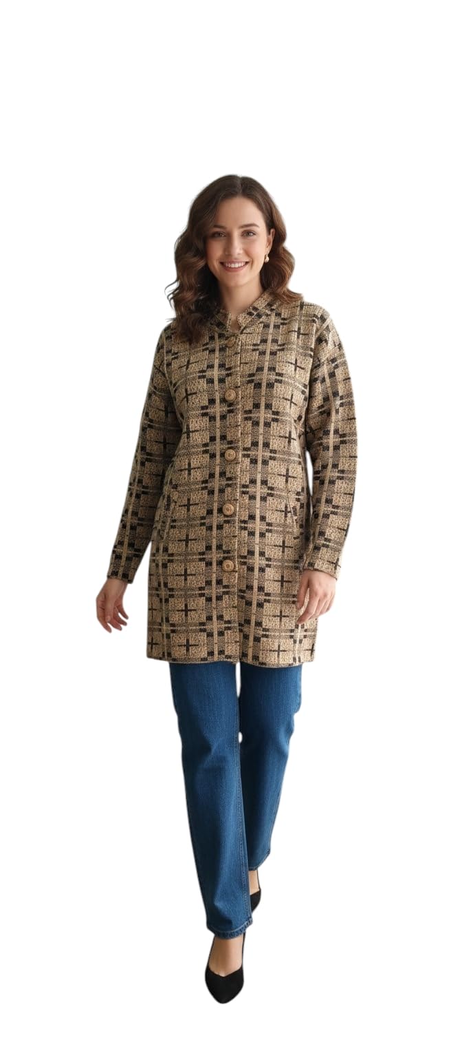 Womens Winter Wear Blue Colour Abstract Woolen Cardigan-image-21