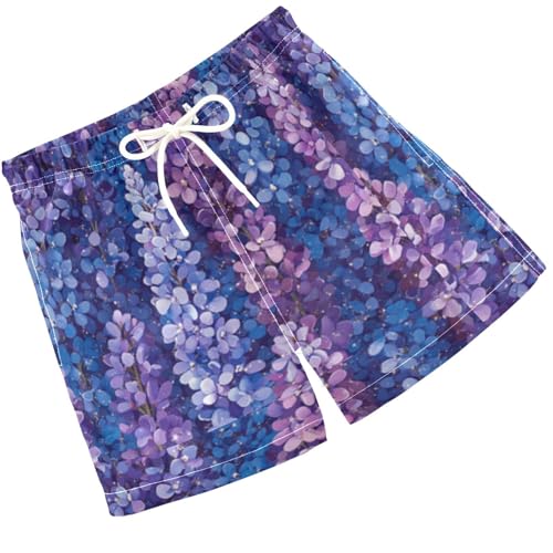 Pigsaly Boys Swim Trunks Blue Purple Wisteria Lavender Flower Boys Board Shorts Swimsuit Swimwear Summer Bathing Suit XS