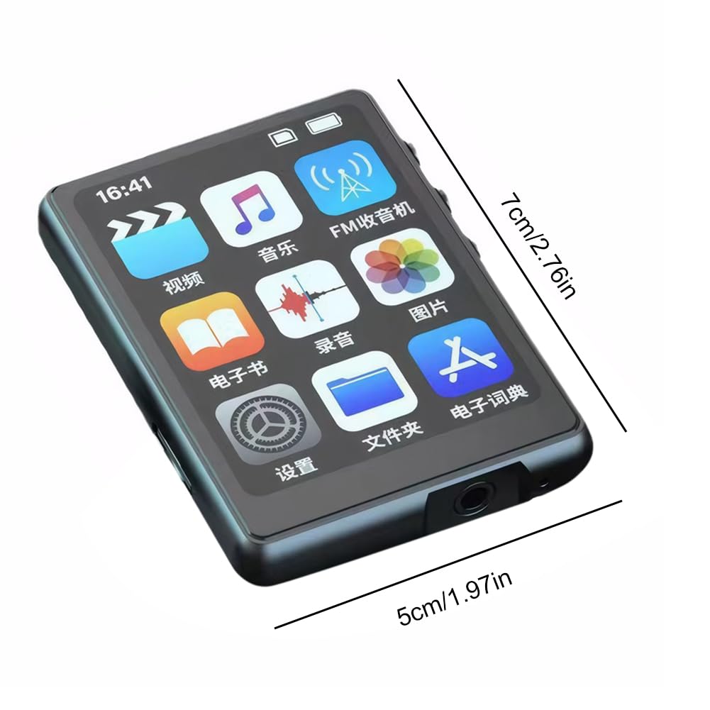 Reproductor MP3 MP4 con pantalla táctil completa Bluetooth 5.3, reproductor de música sin pérdidas con radio FM y grabación