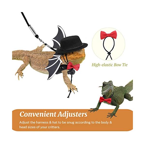 Vavopaw bearded dragon lizard leash harness (s/m/l 3 pack), adjustable leash bat wings costume accessories with hat & bow tie collar for lizard reptile, gecko, iguanas, amphibians & small animals - image 4