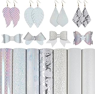 8 Pieces/Set 8x12 Inch (21cmx30cm) Faux Leather Sheets Mixed Champagne Gold Series Fine Chunky Glitter Patent Metallic Litchi Flamingo Pattern Leather Fabric for Bows Earrings Making Craft