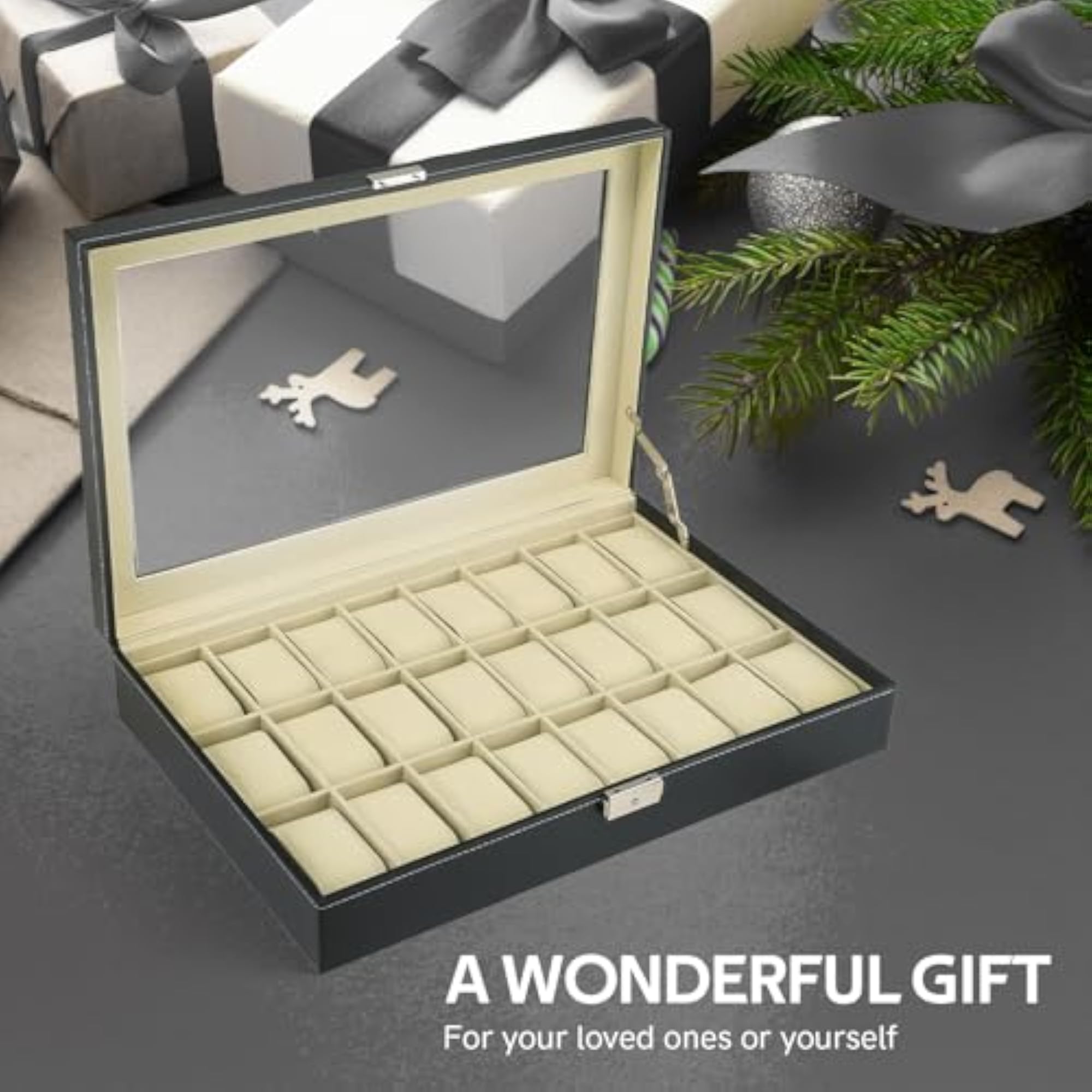 24 Slot Leather Watch Box for Jewelry Display