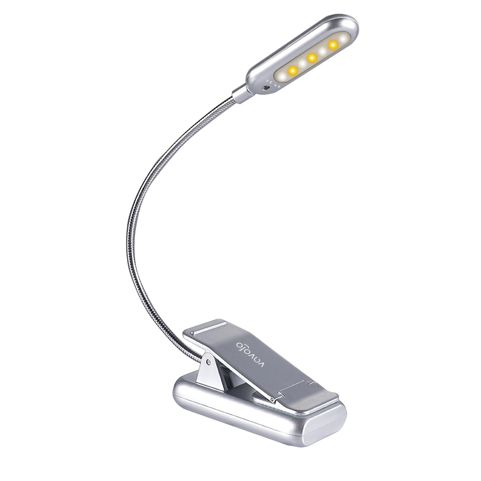 VAVOFO Rechargeable Book Light for Reading in Bed Kids, 7 LED Reading Light with 9-Level Warm Cool White Daylight, Eye Care Lamp with Power Indicator for Bookworms (Silver)
