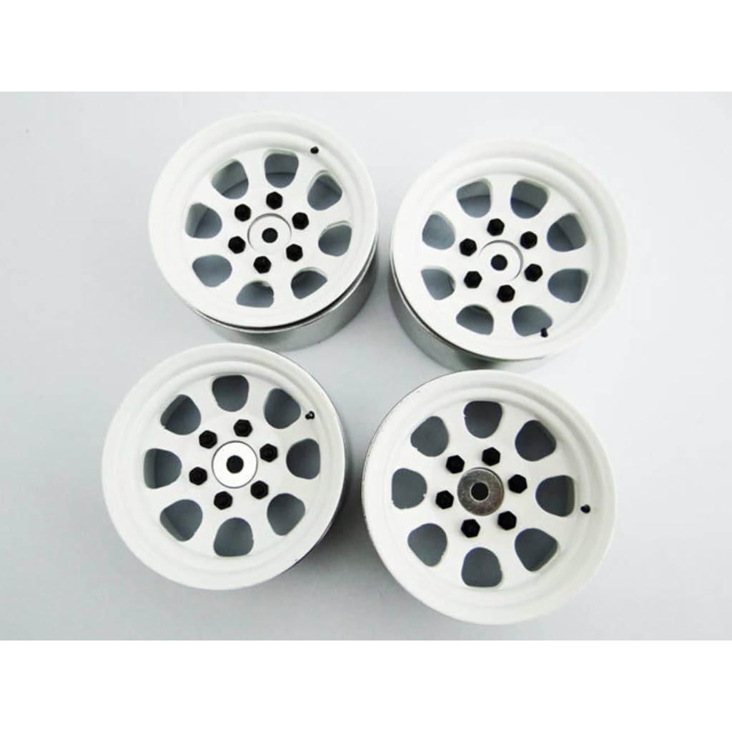 Hot Racing BLW19SS38 White Steel 1.9 Beadlock 6-Lug Wagon Wheels 12mm Hex (4)