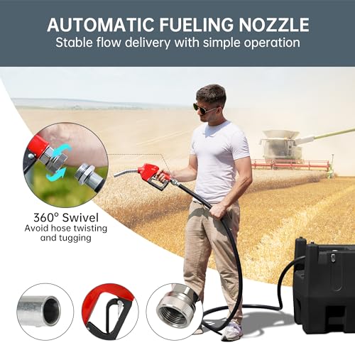 JOPHUN 58 Gallon Portable Diesel Tank, Portable Fuel Tank with 12V Electric Fuel Transfer Pump, with Battery Clamps 13FT Electric Wire etc, Black.