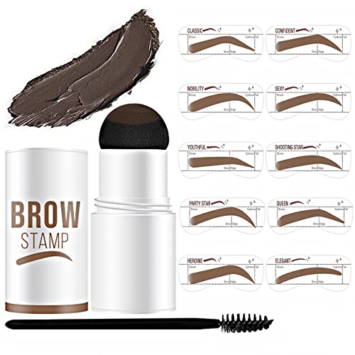 QAOVDS Eyebrow Stamp Stencil Kit, 1 Step Eyebrow Stamping & 10 Reusable Eyebrow Stencils for Perfect Eyebrow Makeup, Long-Lasting, Waterproof (Medium Brown)