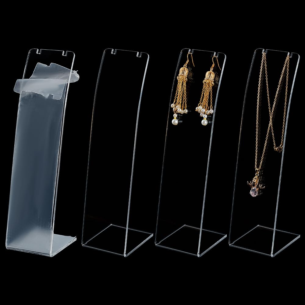 FINGERINSPIRE 4PCS L-Shape Acrylic Necklace Holder 20cm Height Clear Necklace Earing Display Stand Necklace Organizer Long Chain Pendant Jewelry Storage Rack for Retail Display Marketing