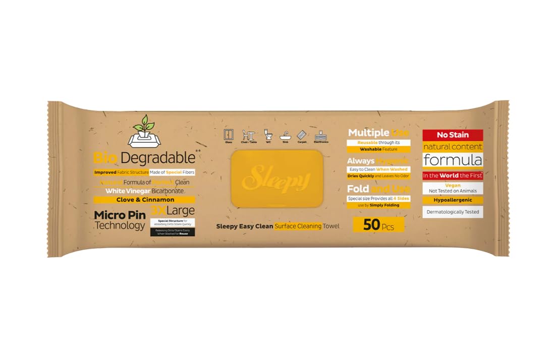 Sleepy Easy Clean Bio Oberflächen und Boden Reinigungstücher 2 in 1 (Gelb) mit Nelke & Zimt - 6 Packung x 50 Tücher
