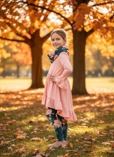 Image of Unique Baby Girls Kids Toddler 3pc Outfit Set Long Sleeve Cotton Blend Tunic Top Leggings and Scarf