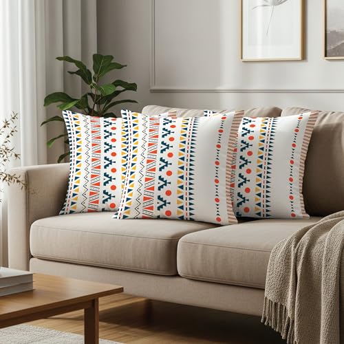 Image of Urban Space Decorative Cotton 200 TC Cushion Cover Set of 3, 16 Inch X 16 Inch Cushion Covers for Sofa, Bedroom, Living Room (Ikkat Orange, Cushion Cover 40Cm X 40Cm, Set of 3)