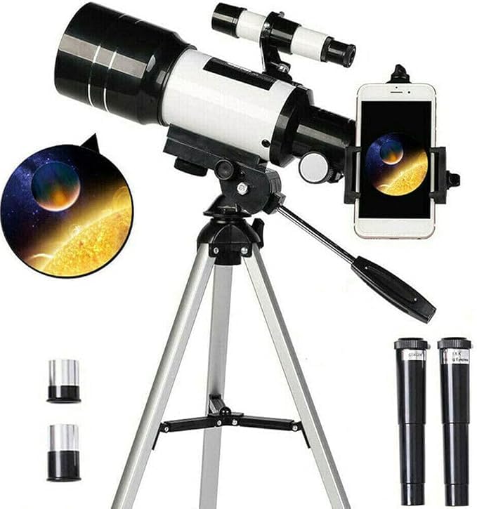 KRLZ Telescope, Telescope for Adults & Kids, 70mm Aperture 300mm Portable Refractor Telescopes for Astronomy Beginners, Travel Telescopes AZ Mount Fully Multi-Coated Optics with Phone Adapter