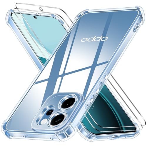 Ikziwreo - Funda para OPPO Reno 14 FS 5G / OPPO Reno 14 F con 2 Piezas de Vidrio Templado, Silicona TPU Transparente Suave [Parachoques con Esquinas Reforzadas], Carcasa Anti-Choque Transparente
