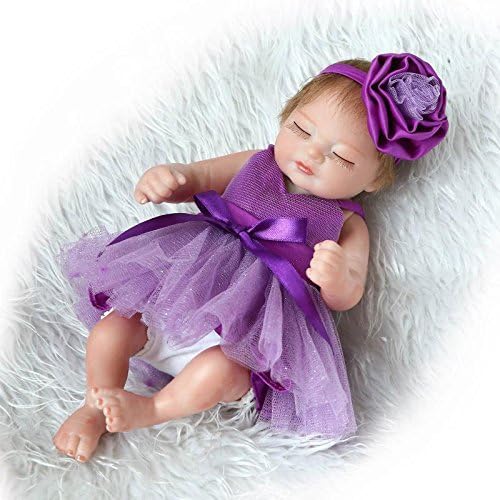 Funny House 2018 New Handmade Sleeping Full Body Silicone Soft Vinyl Real Looking Reborn Baby Dolls 10inch26cm Purple Dress Lifelike Newborn Girl Doll Xmas Gifts