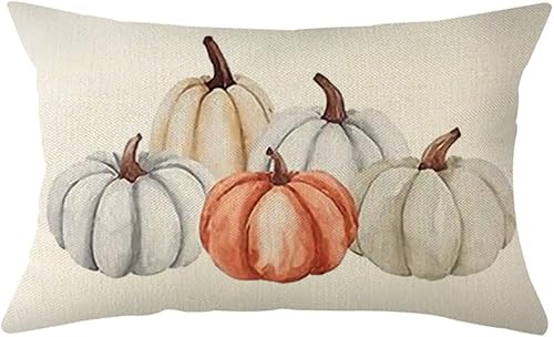 Ogiselestyle Funda de almohada de otoño de calabaza en acuarela de 12 x 20 pulgadas, decoración de temporada de otoño de calabaza de Acción de
