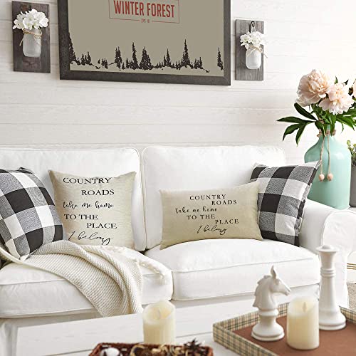 Image of Lumbar Country Roads Take Me Home Christmas Rectangle Decorative Throw Pillow Cover, Rustic Quote Home Farmhouse Decoration, Housewarming Gift Cushion Case for Sofa Decor Cotton Linen 12 x 20