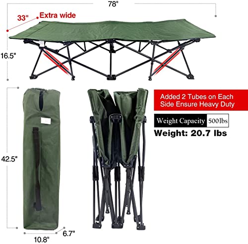 Image of REDCAMP Oversized Camping cots for Adults 500lbs | 33'' Extra Wide Tall Sleeping Cots Heavy Duty, XL Cots Portable for Outdoor Indoor Office, Green