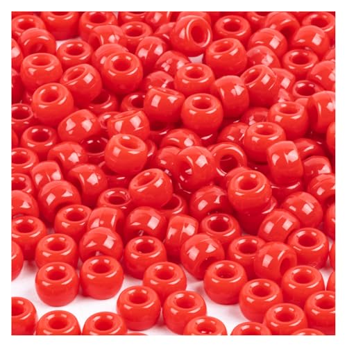 Sukh 1000+ Pcs Pony Beads - 6x9mm Red Color Pony Beads Bulk for Bracelets Making Necklace Hair Bead Braids Key Chain Making DIY Project Crafts Ornaments Decorations