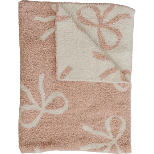 Image of Mebie Baby Pink Bow Plush Lovey Blanket 15x20 - Soft, Lightweight, Breathable | Available in Two Sizes